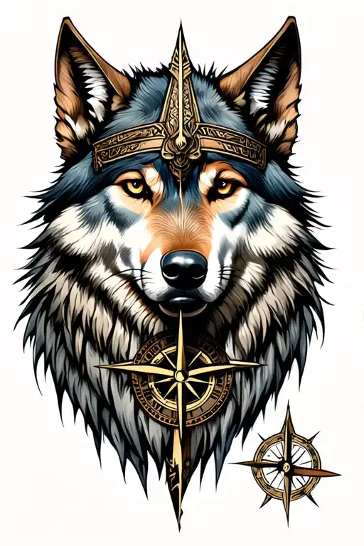 le loup viking compass tattoo design idea