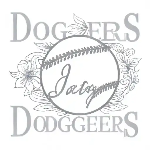 simple baseball thin outlined with the word Dodgers in cursive font in the middle of the baseball tattoo design idea
