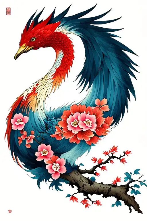 phénix sakura tree tattoo design idea