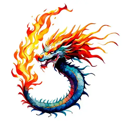 korean dragon breathing fire tattoo design idea