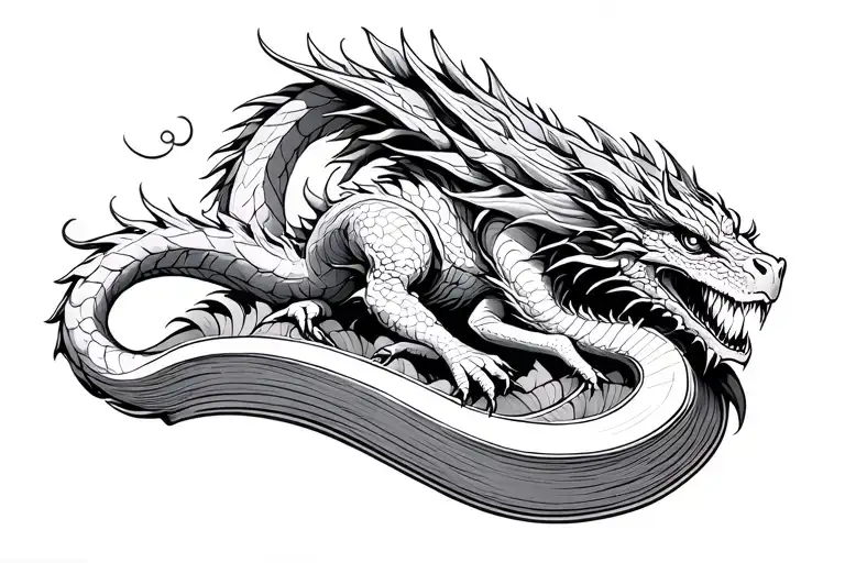 book mountain dragon fantasy fine line tattoo tattoo design idea