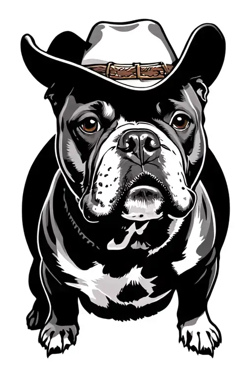 an American bulldog wearing a cowboy hat tattoo design idea