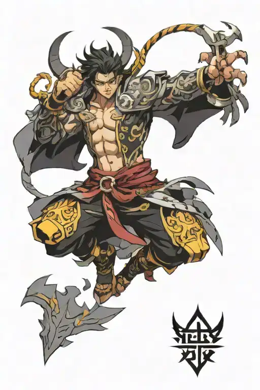 half angel half demon slayer fighting tattoo design idea