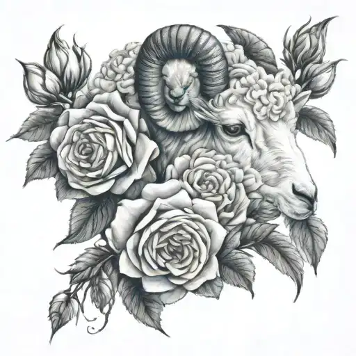 lamb blossoming roses tattoo design idea