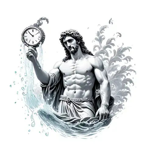 greek god holding water darken everything add more with numeral clock tattoo design idea