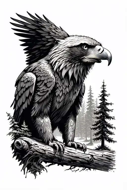 Eagle bear and forest scene tattoo design idea