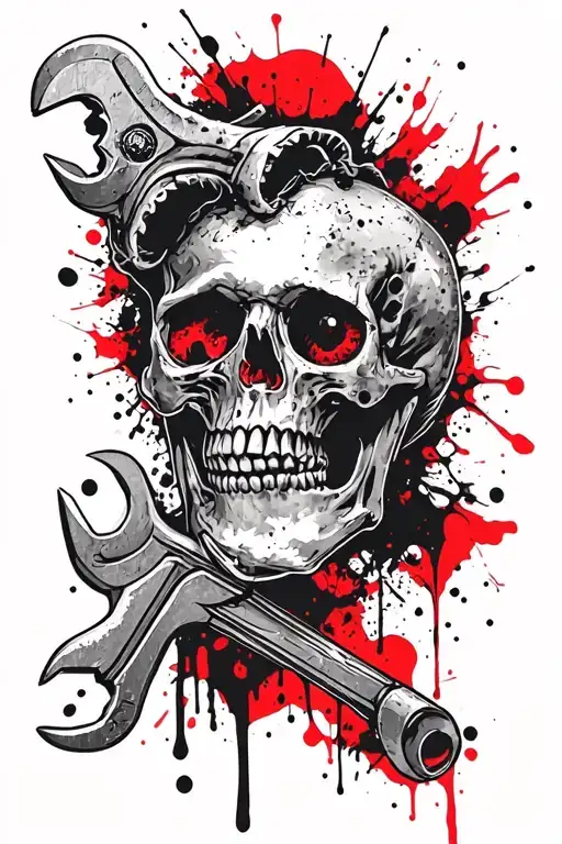 skull with spud wrench through eye socket  tattoo design idea