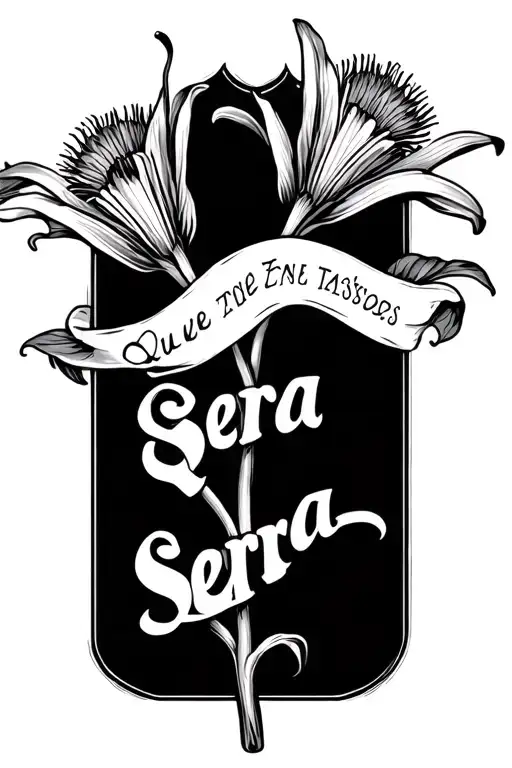 simple lily and thistle with the words "Que Sera Sera" as the stem. tattoo design idea