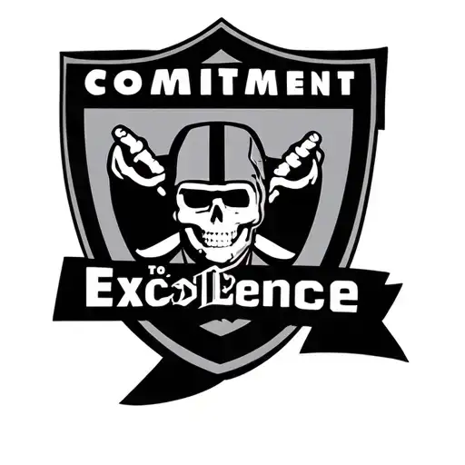 take a raiders logo and on the white boarder, at the top write commitment to excellence  tattoo design idea