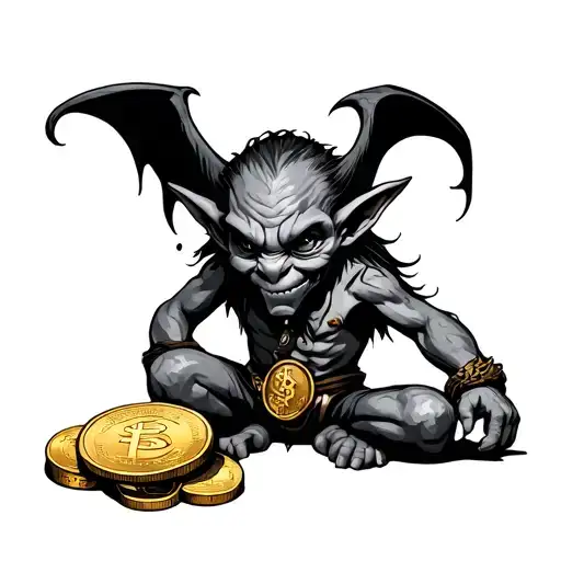 goblin and gold coins tattoo design idea