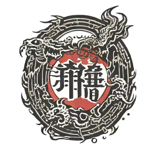 red circle with no pattern and kaizen written in between in chinese  tattoo design idea