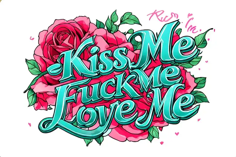 script tattoo saying Kiss Me, Fuck Me, Love Me tattoo design idea