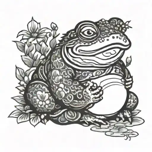 fat buddha frog meditating tattoo design idea