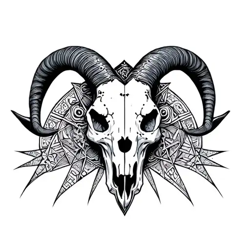 satanic dotwork goat skull surrounded tattoo design idea