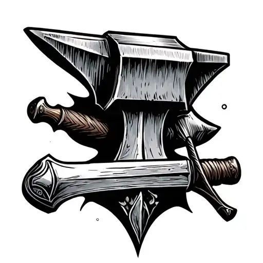 anvil and hammer and sword tattoo design idea