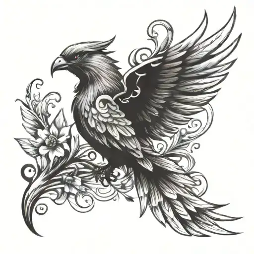 phoenix with butterfly  tattoo design idea