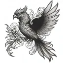 phoenix with butterfly  tattoo design idea