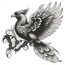 phoenix with butterfly  tattoo design idea
