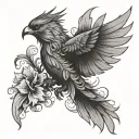 phoenix with butterfly  tattoo design idea
