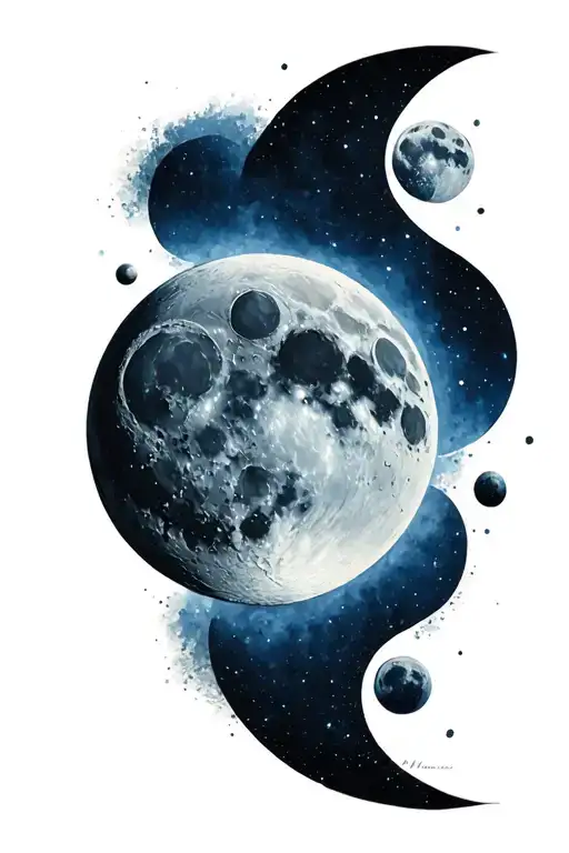 Moon tattoo with new moon, full moon, and waning gibbous tattoo design idea