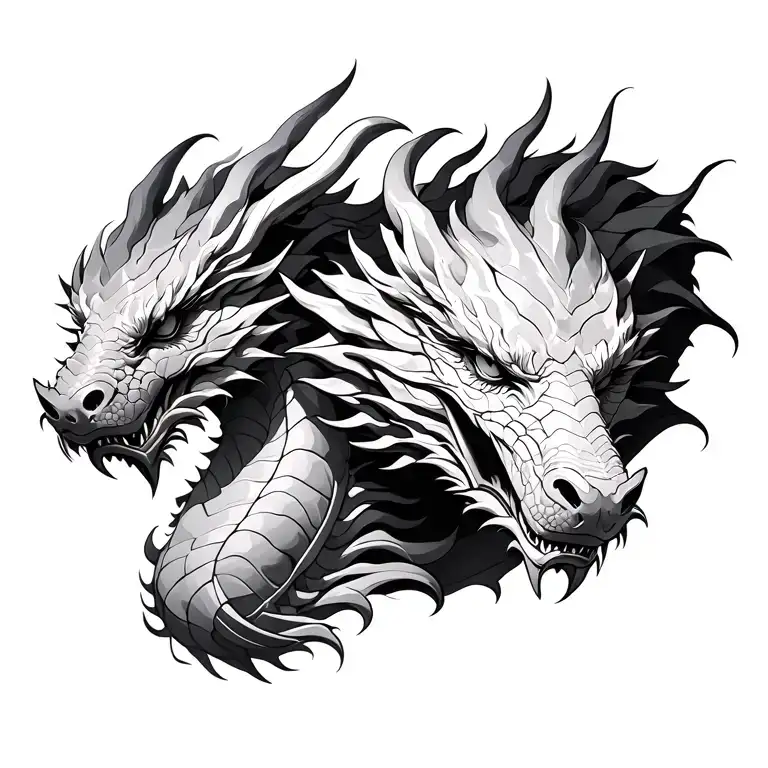 Three Dragon head emerging tattoo design idea