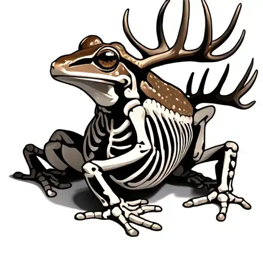skeleton frog with caribou tattoo design idea