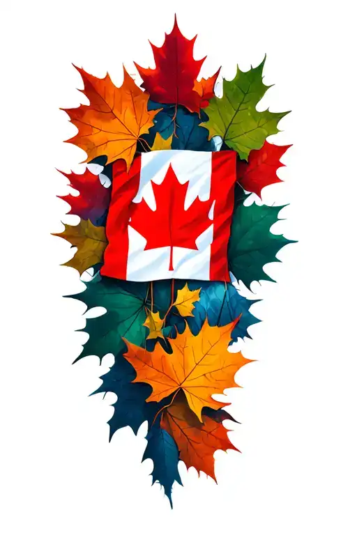canadian flag surrounded by autumn leaves sunset tattoo design idea