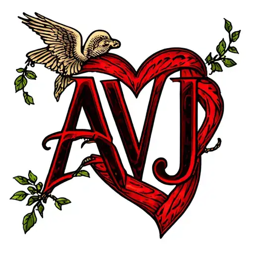 AVJ initials intertwined inside heart shape surrounded tattoo design idea