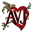 AVJ initials intertwined inside heart shape surrounded tattoo design idea