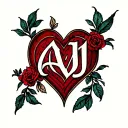 AVJ initials intertwined inside heart shape surrounded tattoo design idea