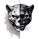 Half Skull Half Face black panther tattoo design idea