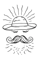 A straw hat, a sun, a mustache in connection with the sun. Edith Piaf's exodus music. tattoo design idea