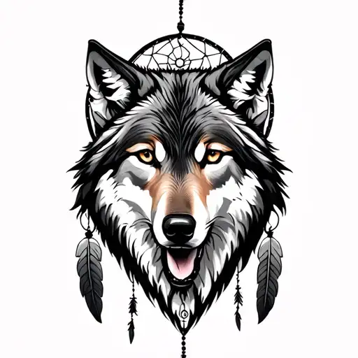 Wolf Dreamcatcher tattoo design idea