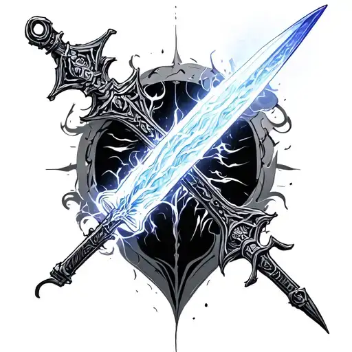 qxb, 666, 2 halo energy sword tattoo design idea