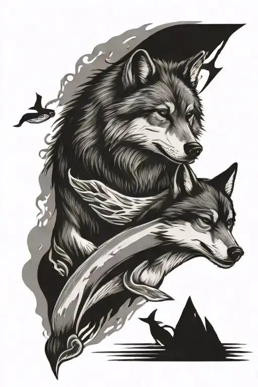 wolf and killer whale tattoo design idea