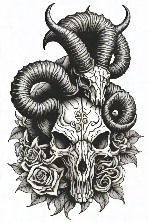 Aries ram skull and horns rebreather diver tattoo design idea