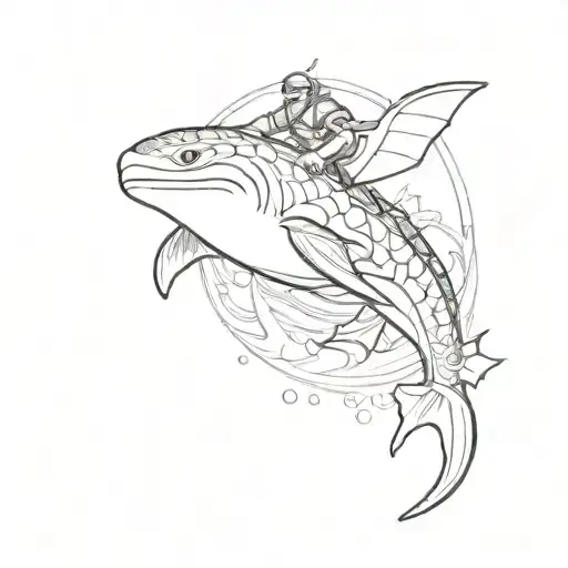 stitch as aquaman riding an orca tattoo design idea