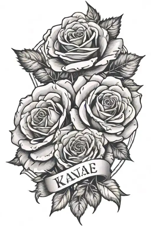 Roses and hearts with name Kanae tattoo design idea