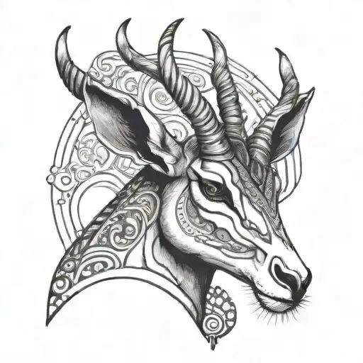 gazelle head profile holding open book surrounded tattoo design idea