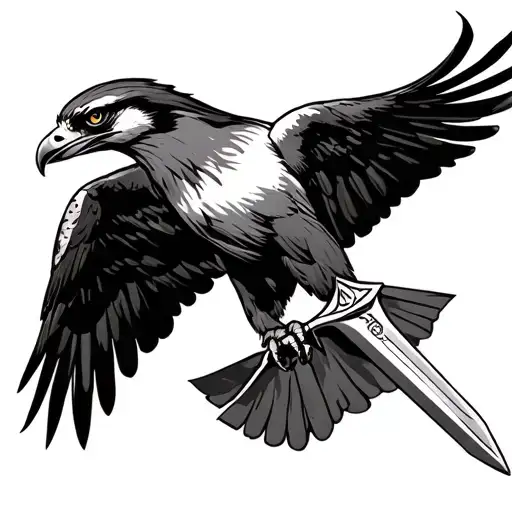 osprey wielding a claymore sword flying towards tattoo design idea