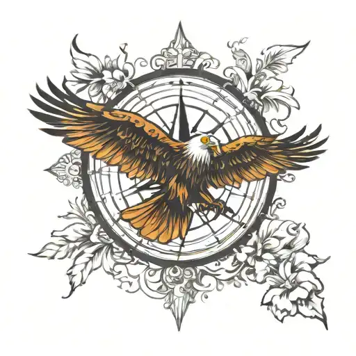 compass and eagle tattoo design idea