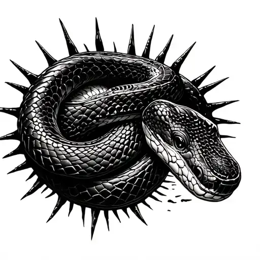 Wild anaconda snake with tree spines forming the shape tattoo design idea