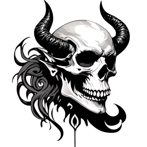 devil face and skull tattoo design idea
