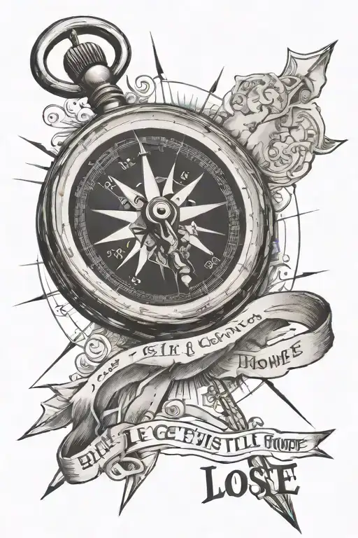 realistic compass pointing home with text "Even if I get lost, I’ll still trip over home!" and an anchor tattoo design idea