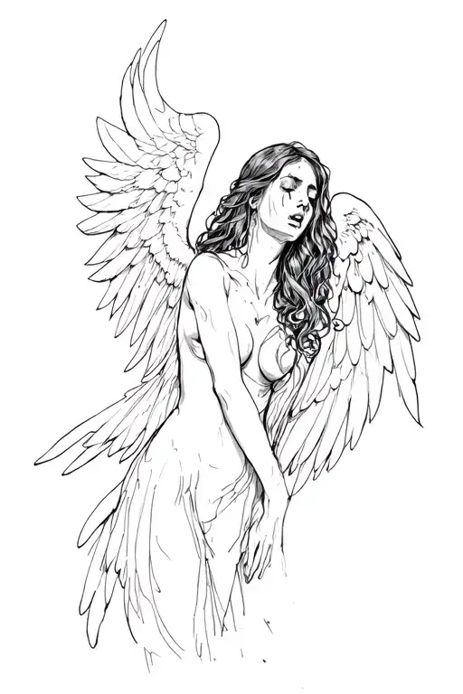the fallen angel is crying woman tattoo design idea