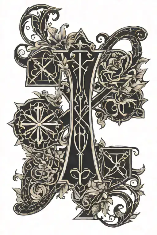 chi rho interwined with flowers tattoo design idea