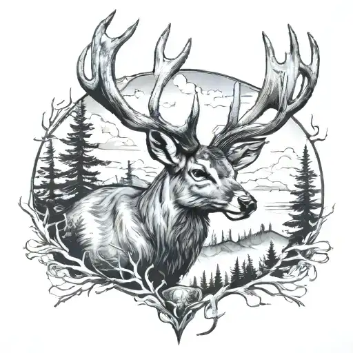 DEER FOREST FIRE tattoo design idea