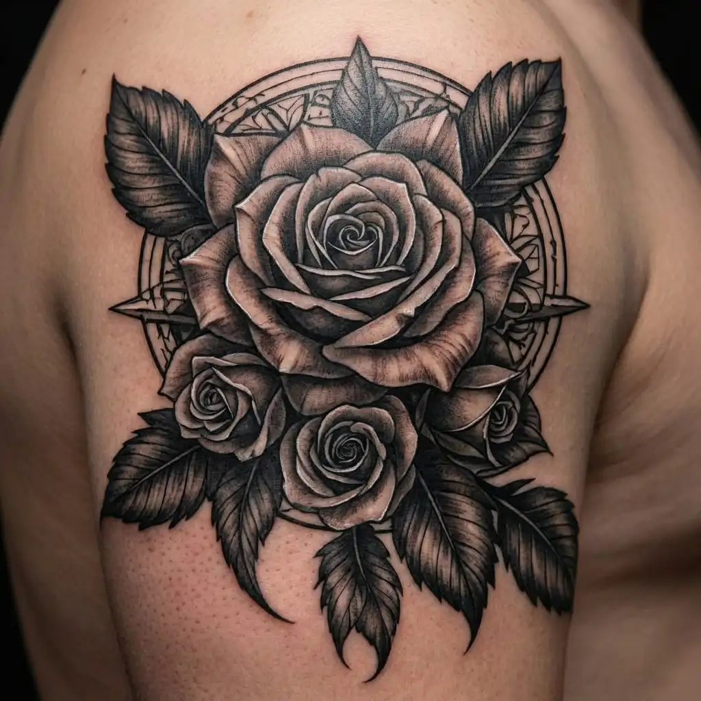 Dreamcatcher rose cannabis tattoo design idea