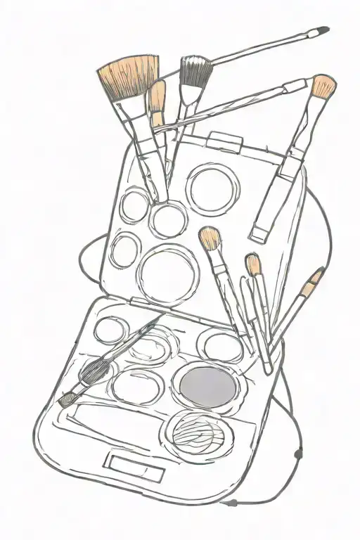 A tattoo design of a makeup palette with drawing utensils intertwined, symbolizing the client's passion for drawing and makeup tattoo design idea