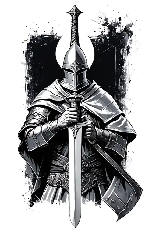 Knights Templar knight holding a sword tattoo design idea